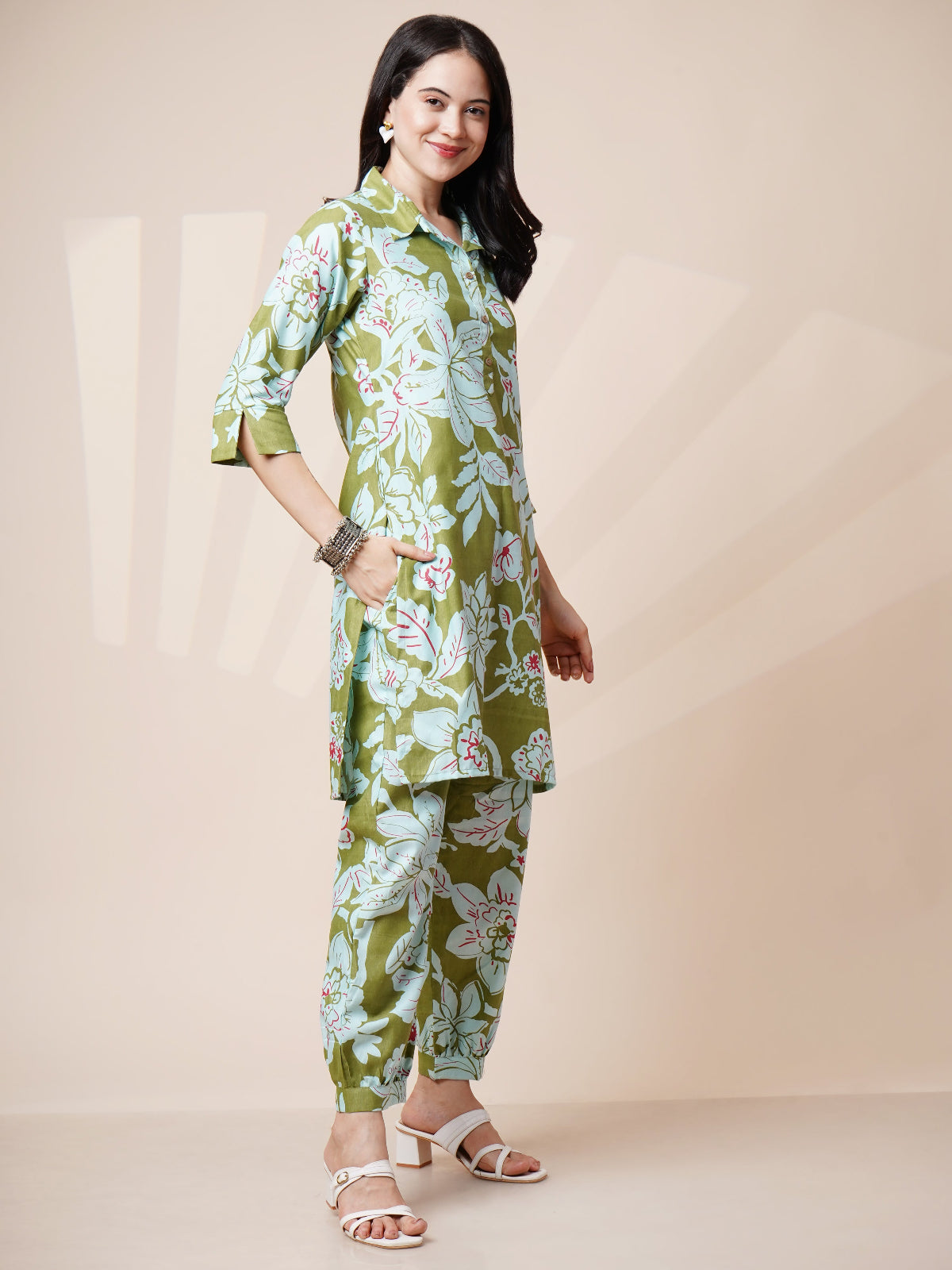 Avya Cotton Printed Co-ord Set Green 1003