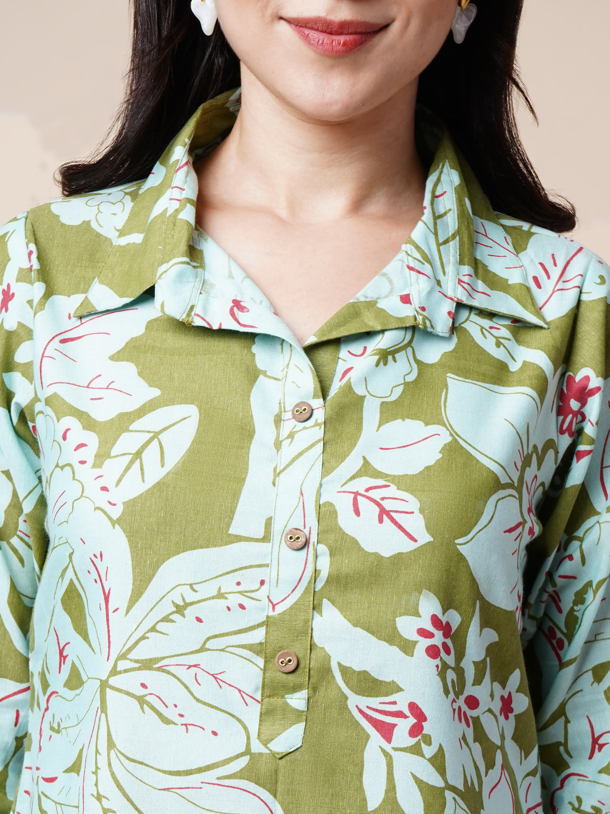 Avya Cotton Printed Co-ord Set Green 1003