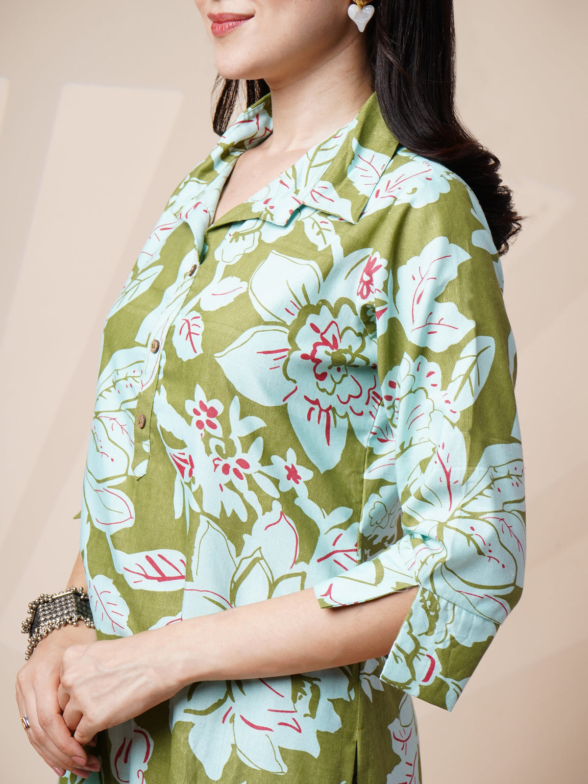 Avya Cotton Printed Co-ord Set Green 1003