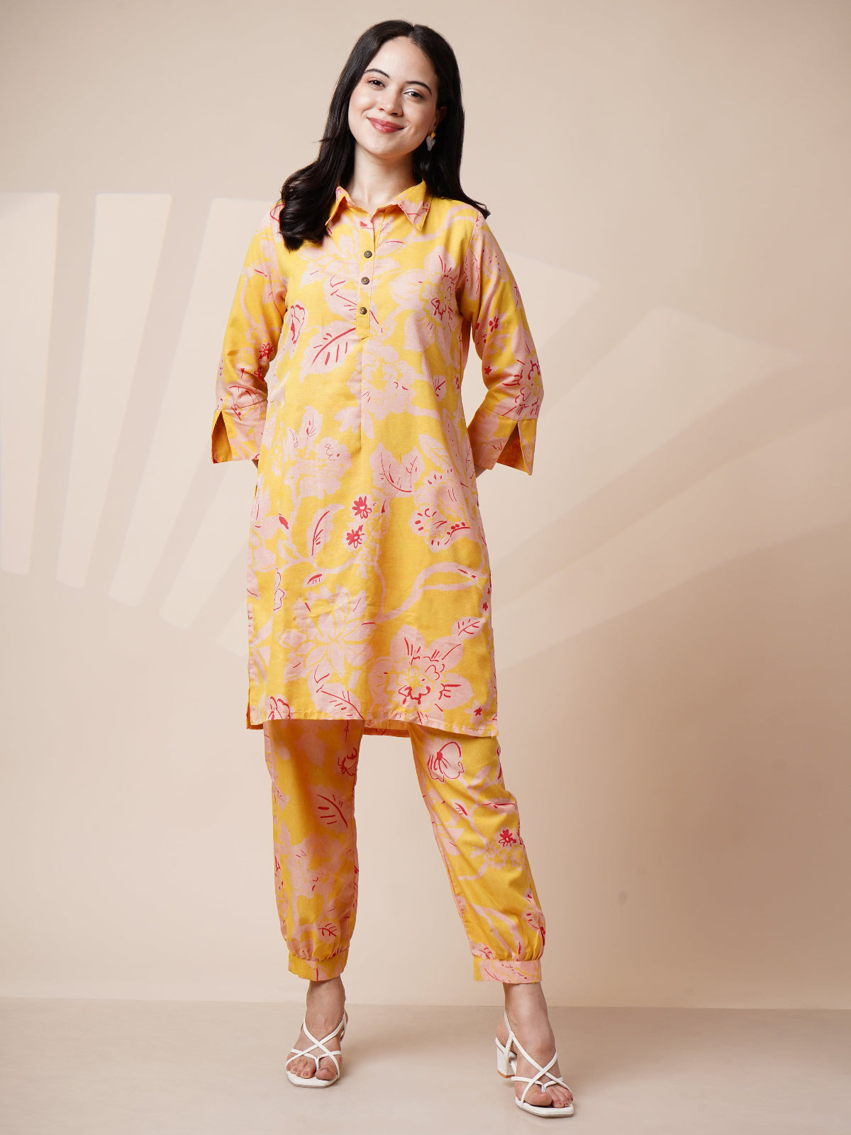 Avya Cotton Printed Co-ord Set Yellow 1001