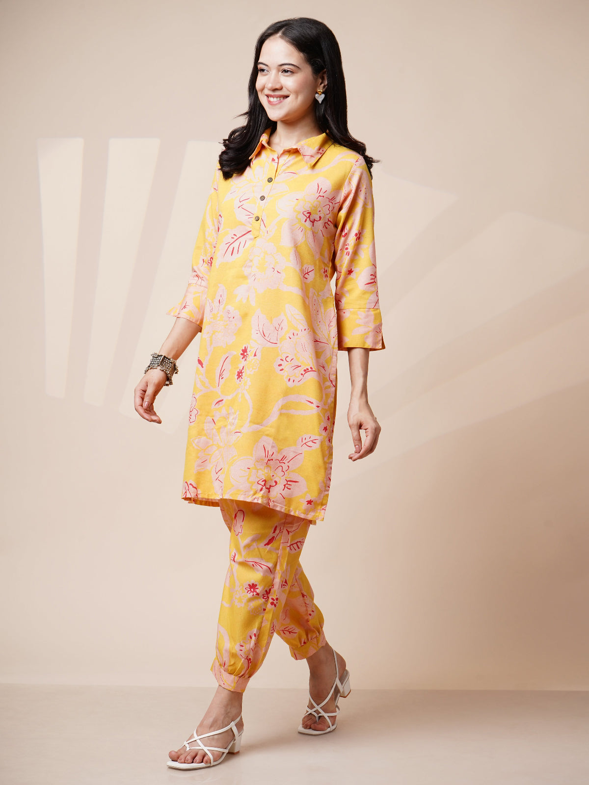 Avya Cotton Printed Co-ord Set Yellow 1001