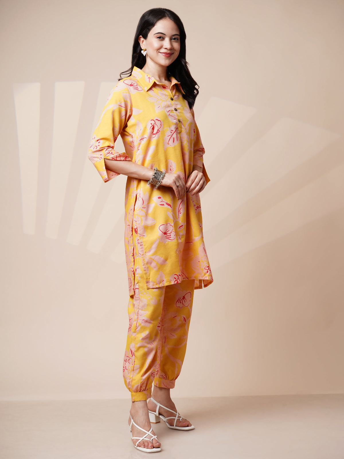 Avya Cotton Printed Co-ord Set Yellow 1001