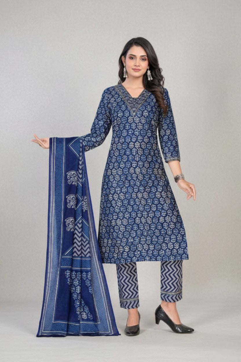 Indigo Star Cotton Printed Stitched Salwar Suit XL 1004