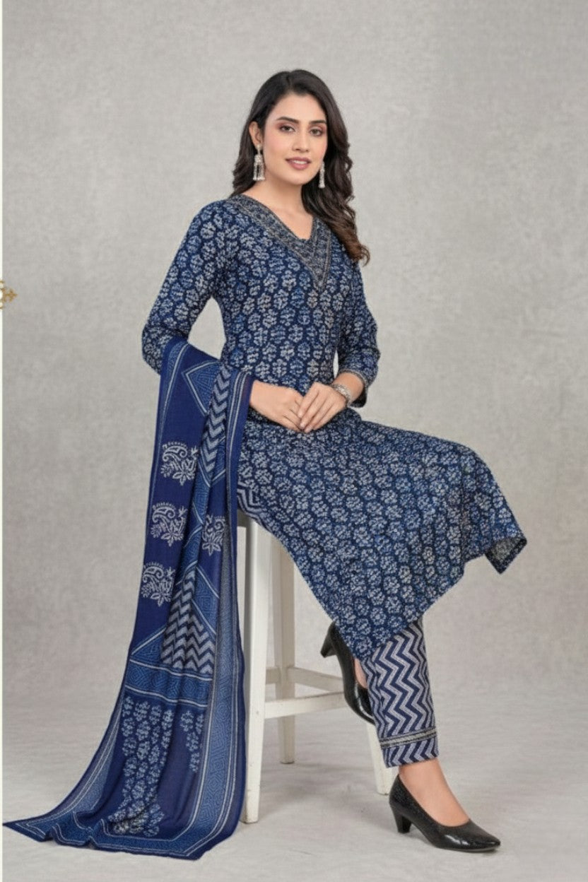 Indigo Star Cotton Printed Stitched Salwar Suit XL 1004