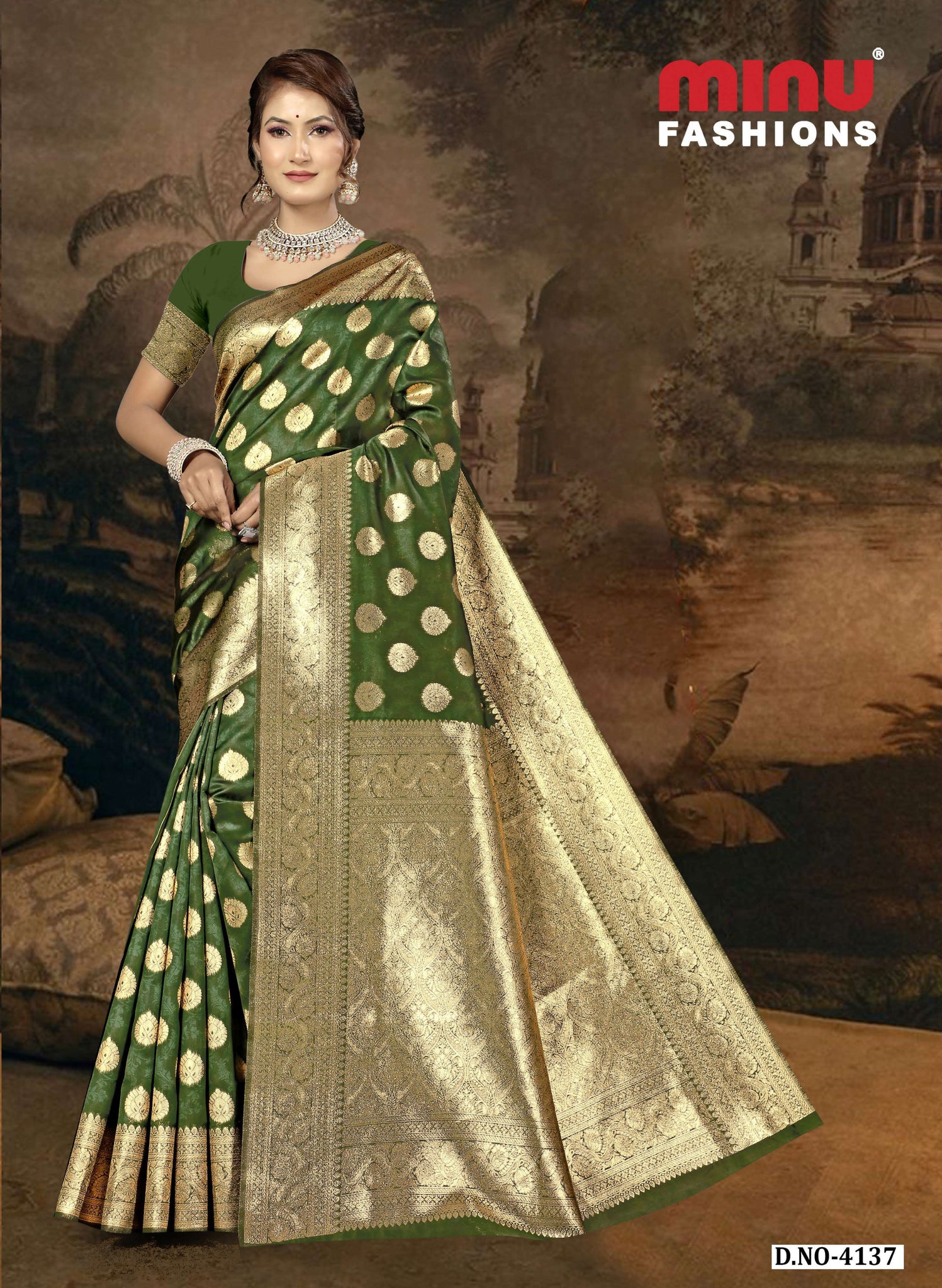 Jannat Fancy Silk Katan Saree with BP 4137