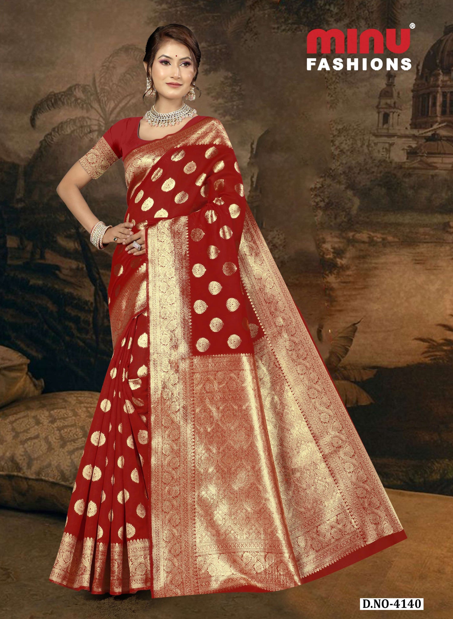 Jannat Fancy Silk Katan Saree with BP 4140