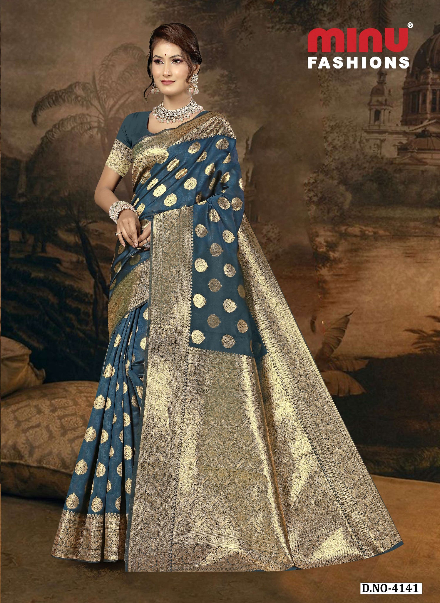 Jannat Fancy Silk Katan Saree with BP 4141