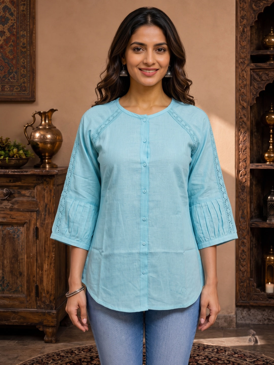 Minu Nidhi Women Solid Colour Round Neck Top