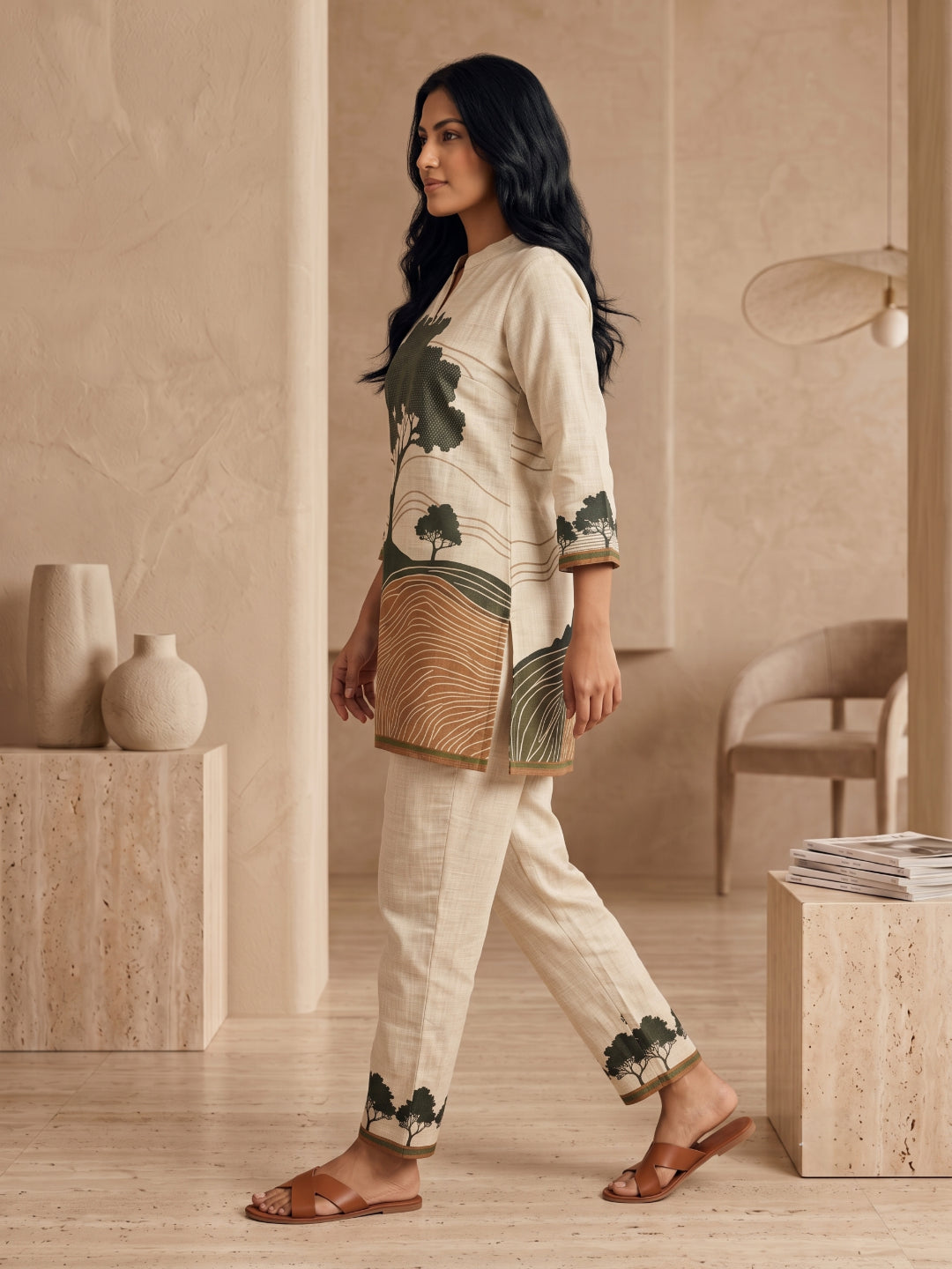 Juni Cotton Slub Digital Print Co-Ord Set for Women