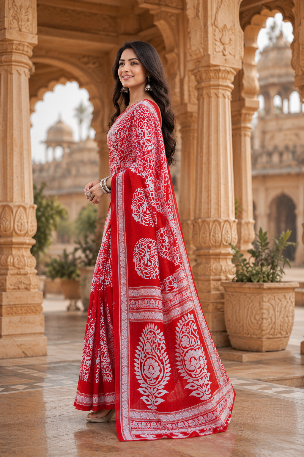 Women’s Pure Cotton Red Paisley Saree
