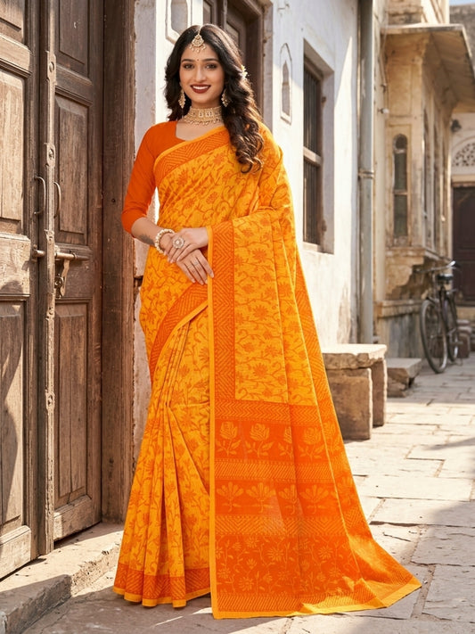 Malang 61 Pure Cotton Printed Daily Wear Saree – Orange