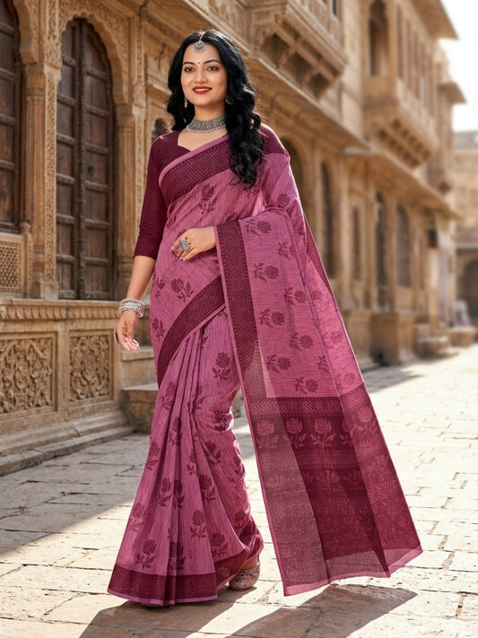 Malang 61 Pure Cotton Printed Daily Wear Saree – Purple