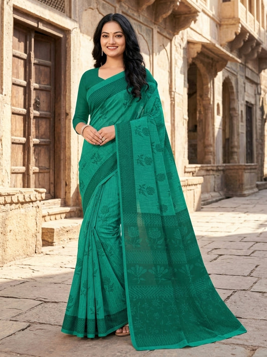 Malang 61 Pure Cotton Printed Daily Wear Saree – Sea Green