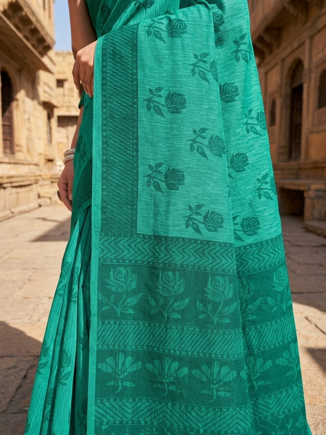 Malang 61 Pure Cotton Printed Daily Wear Saree – Sea Green