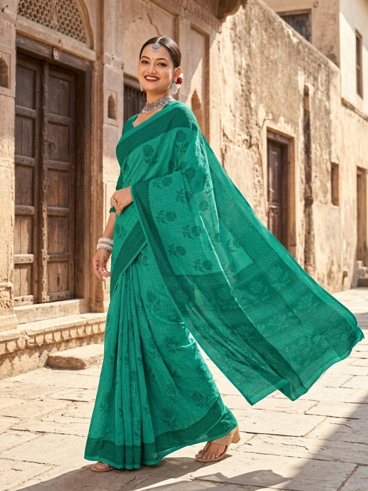 Malang 61 Pure Cotton Printed Daily Wear Saree – Sea Green