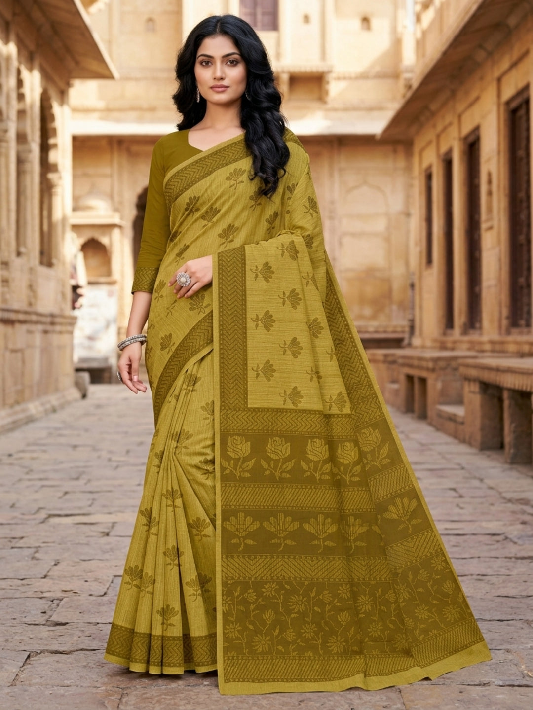 Malang 61 Pure Cotton Printed Daily Wear Saree – Mint Green