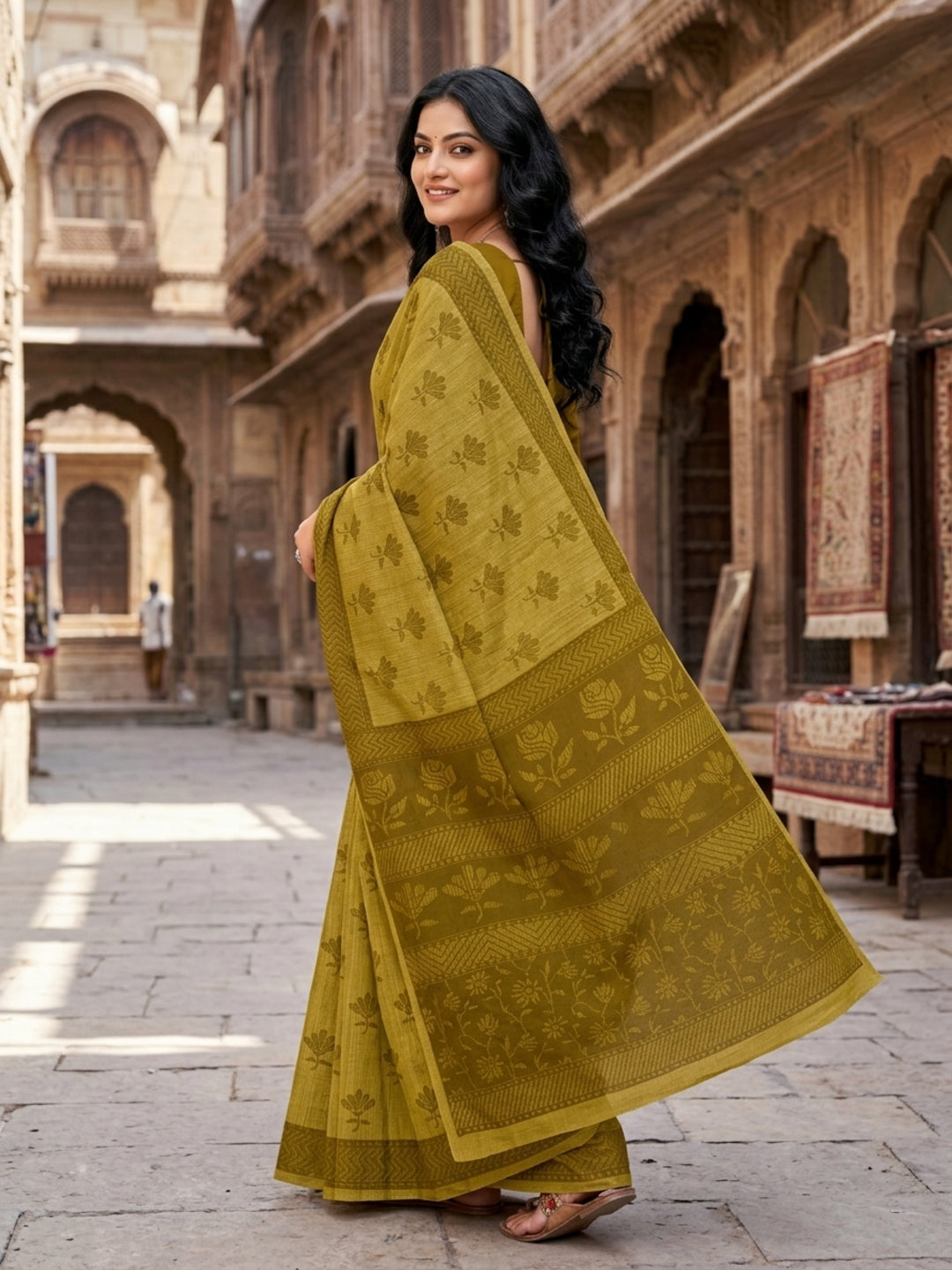 Malang 61 Pure Cotton Printed Daily Wear Saree – Mint Green