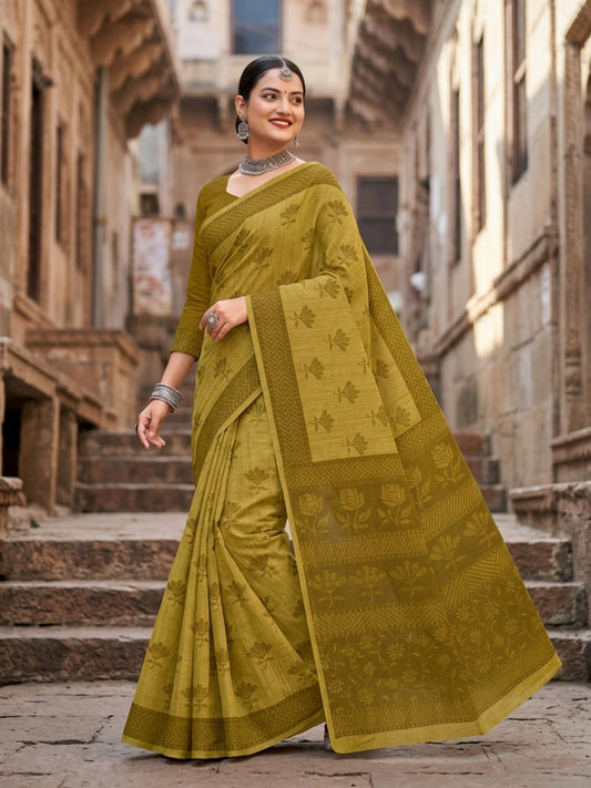 Malang 61 Pure Cotton Printed Daily Wear Saree – Mint Green