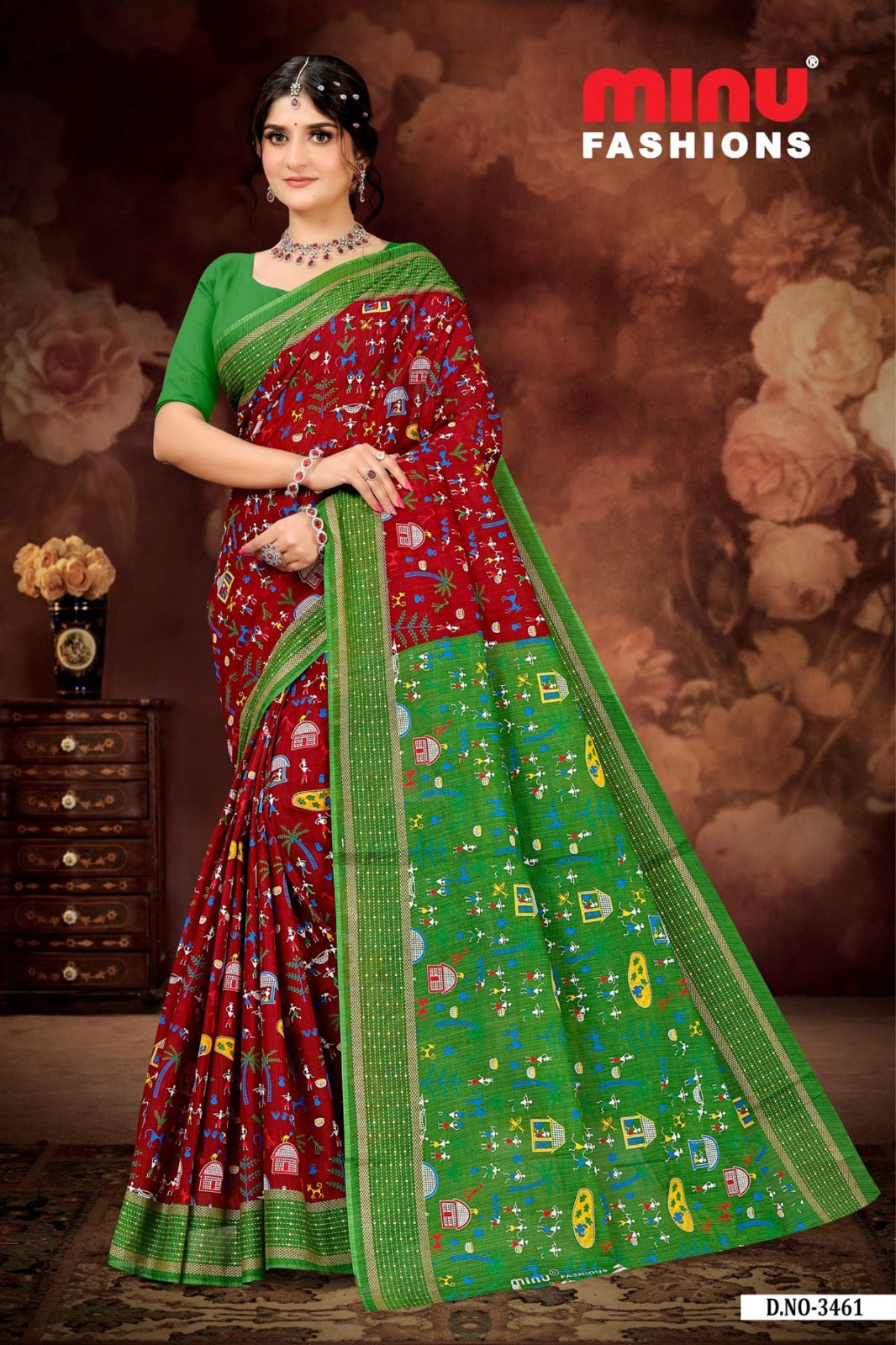 Boutique Special Gold Cotton Printed Purple Saree