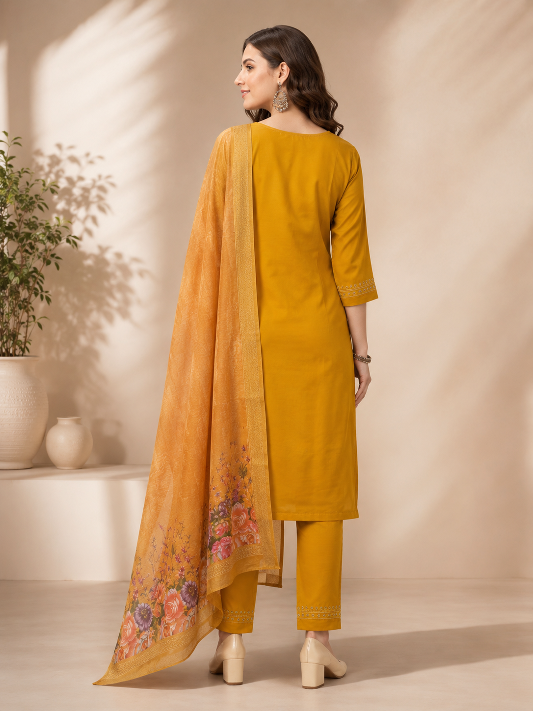 Minu Fashions Women Salwar Suit with Digital Floral Print Chanderi Dupatta