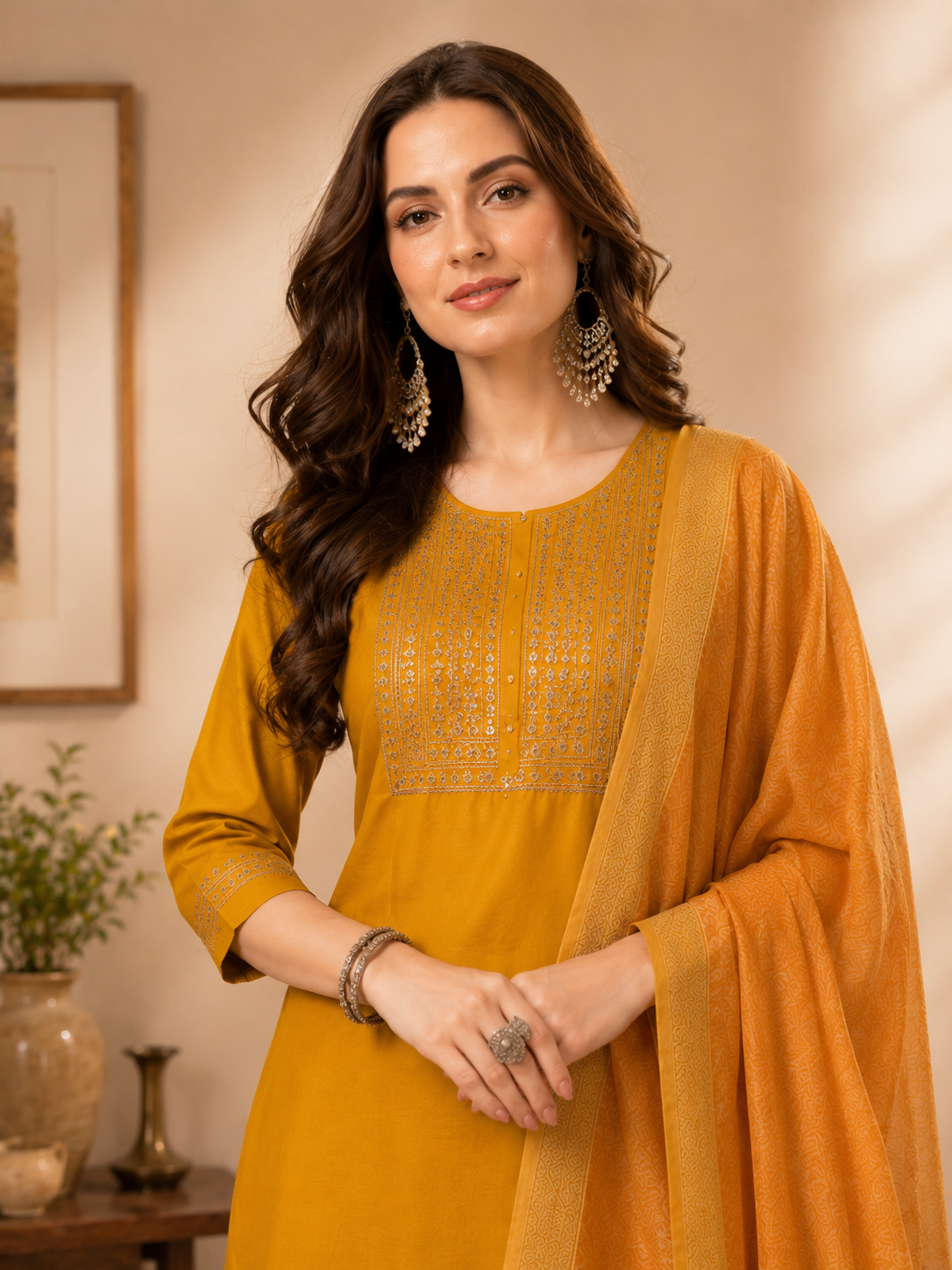 Minu Fashions Women Salwar Suit with Digital Floral Print Chanderi Dupatta