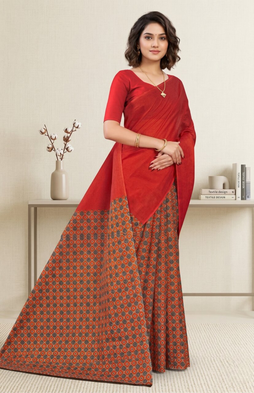 Raasa Ajrakh Pure Cotton Half-Half Printed Daily Wear Saree