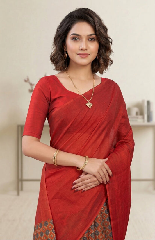 Raasa Ajrakh Pure Cotton Half-Half Printed Daily Wear Saree