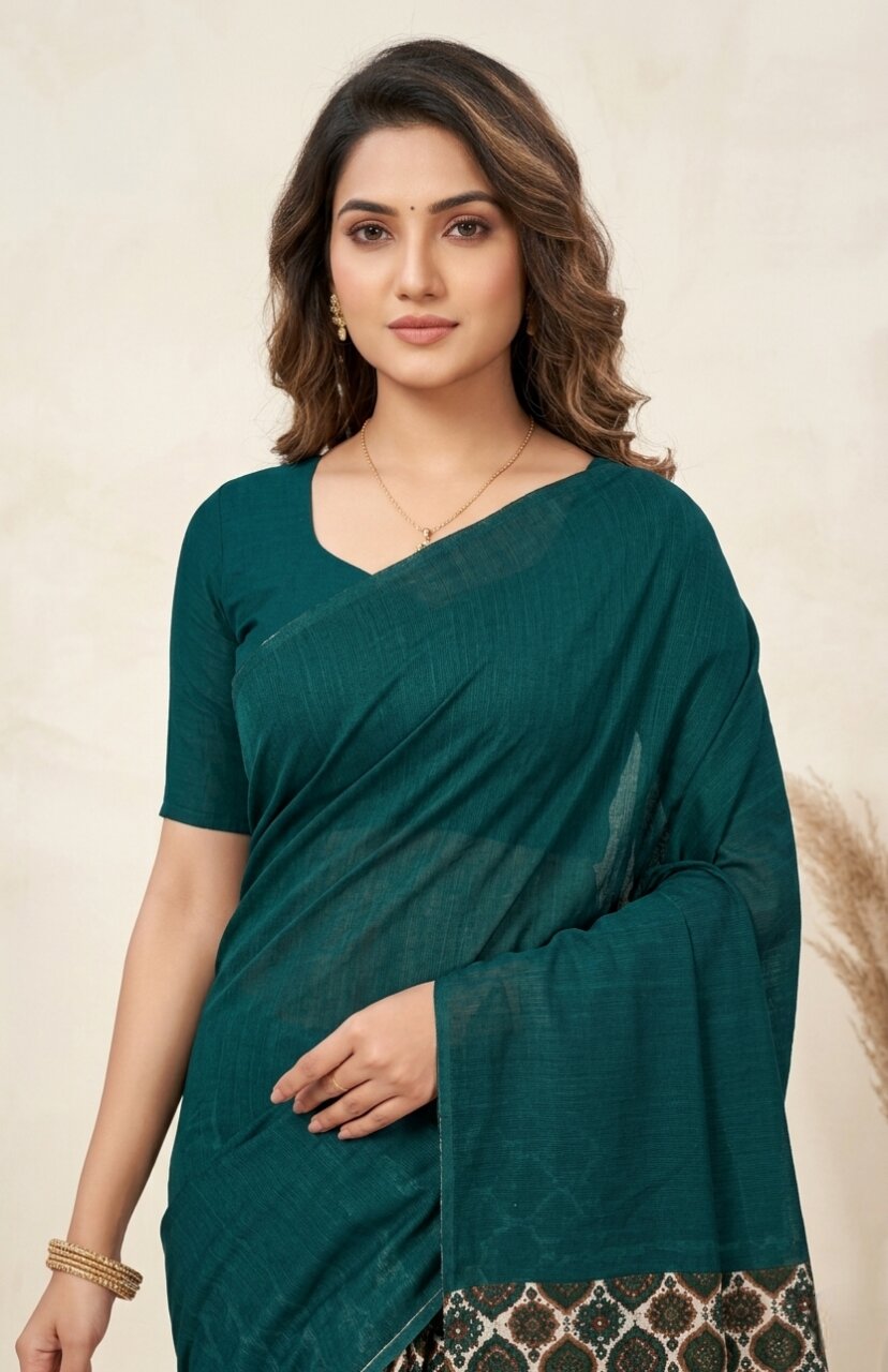 Raasa Ajrakh Pure Cotton Half-Half Printed Daily Wear Saree