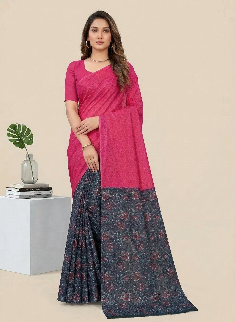 Saachi V- Pure Cotton Half-Half Printed Daily Wear Saree