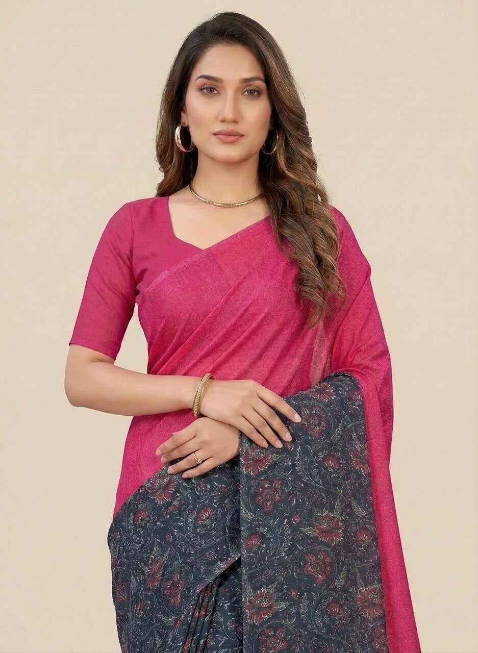 Saachi V- Pure Cotton Half-Half Printed Daily Wear Saree