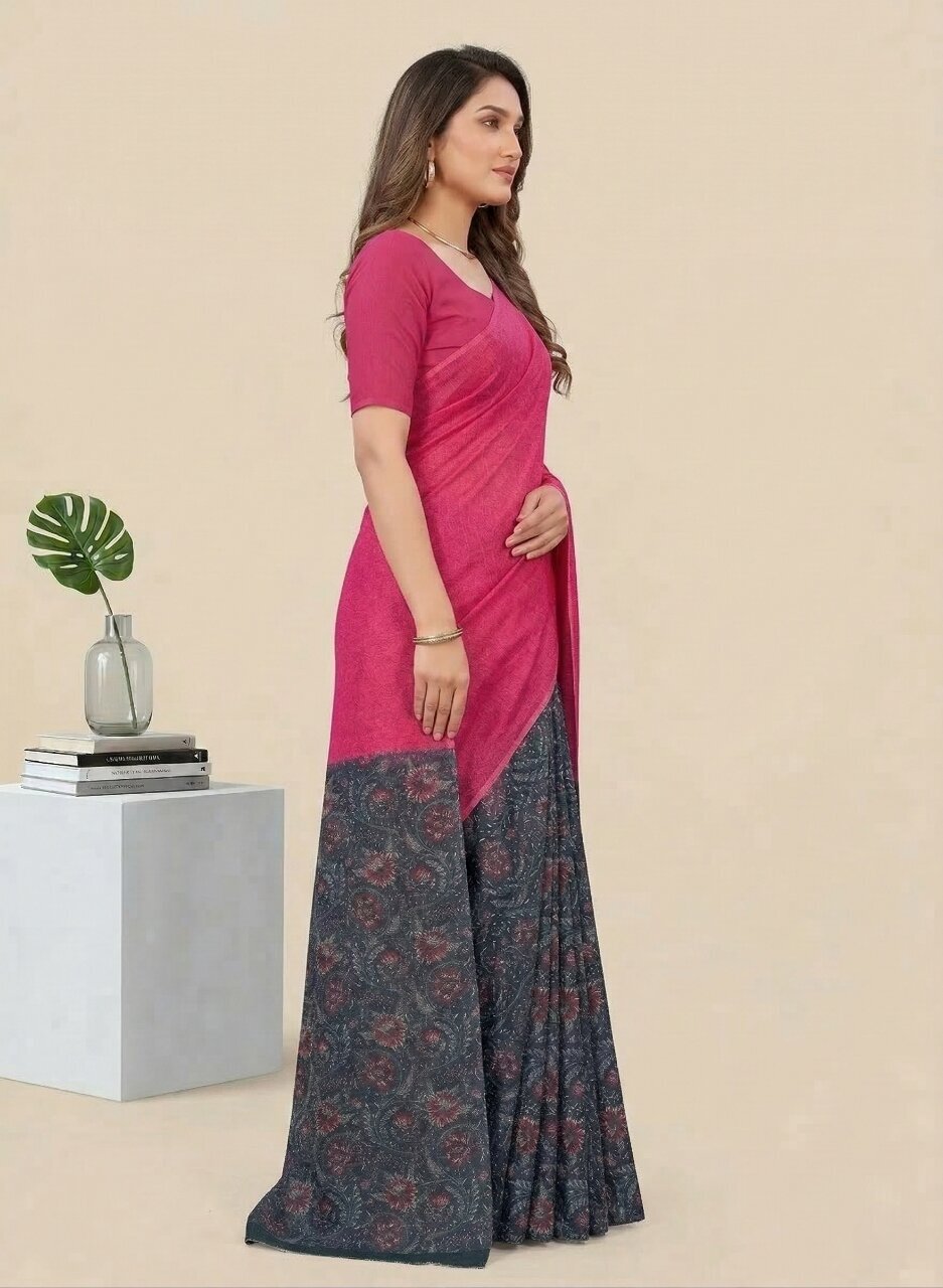 Saachi V- Pure Cotton Half-Half Printed Daily Wear Saree