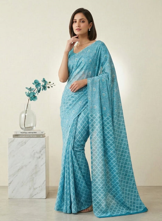 Saachi V- Pure Cotton Half-Half Printed Daily Wear Saree