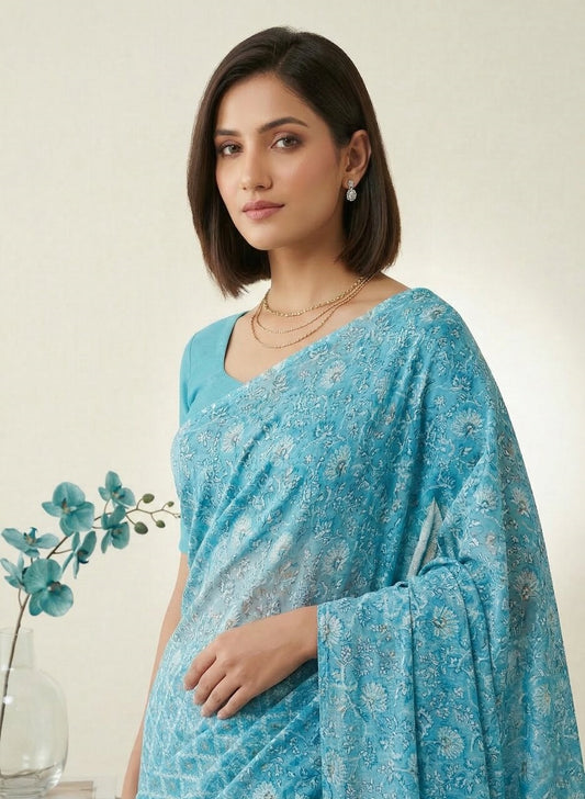 Saachi V- Pure Cotton Half-Half Printed Daily Wear Saree