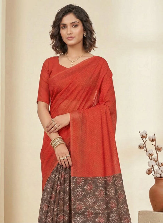Saachi V- Pure Cotton Half-Half Printed Daily Wear Saree