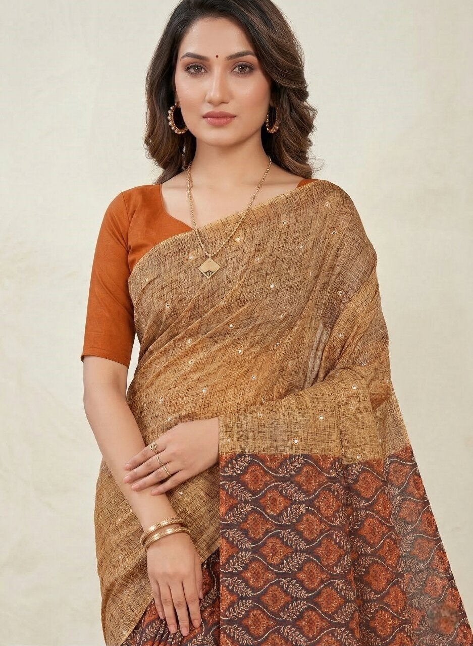 Saachi V-17 Pure Cotton Half-Half Printed Daily Wear Saree 10927