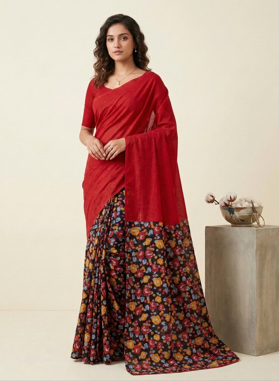 Saachi V-17 Pure Cotton Half-Half Printed Daily Wear Saree 11260