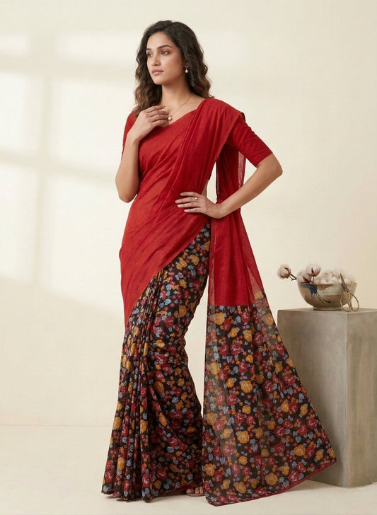 Saachi V-17 Pure Cotton Half-Half Printed Daily Wear Saree 11260