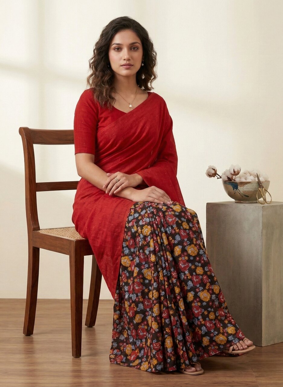 Saachi V-17 Pure Cotton Half-Half Printed Daily Wear Saree 11260
