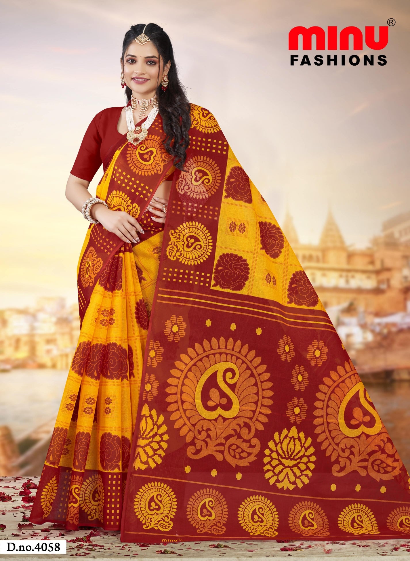 Saree Monika Lemon Red