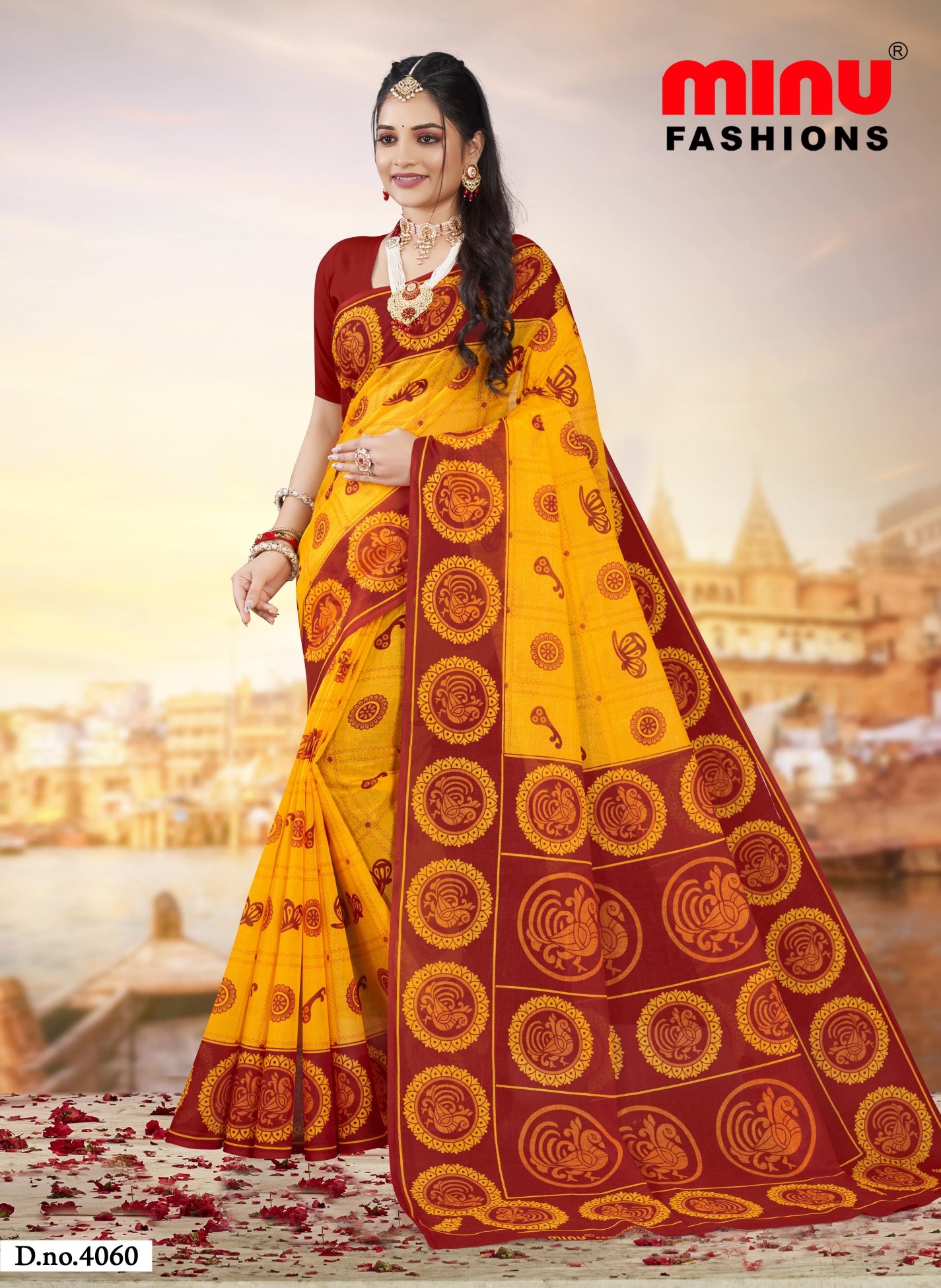 Saree Monika Lemon Red