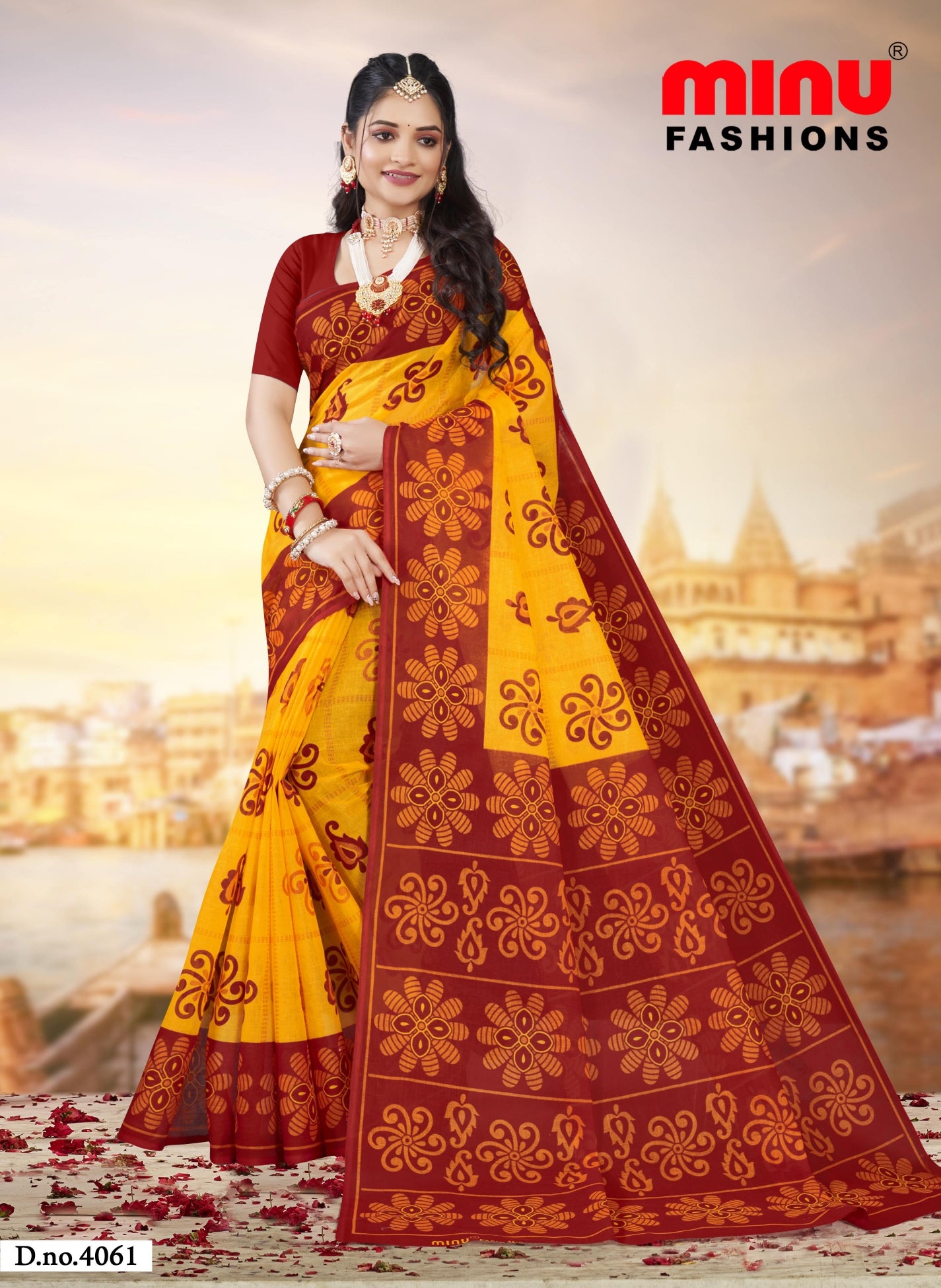 Saree Monika Lemon Red