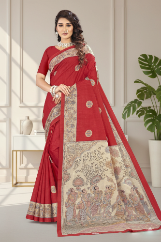 Premium Malai Cotton Madhubani Kantha Saree