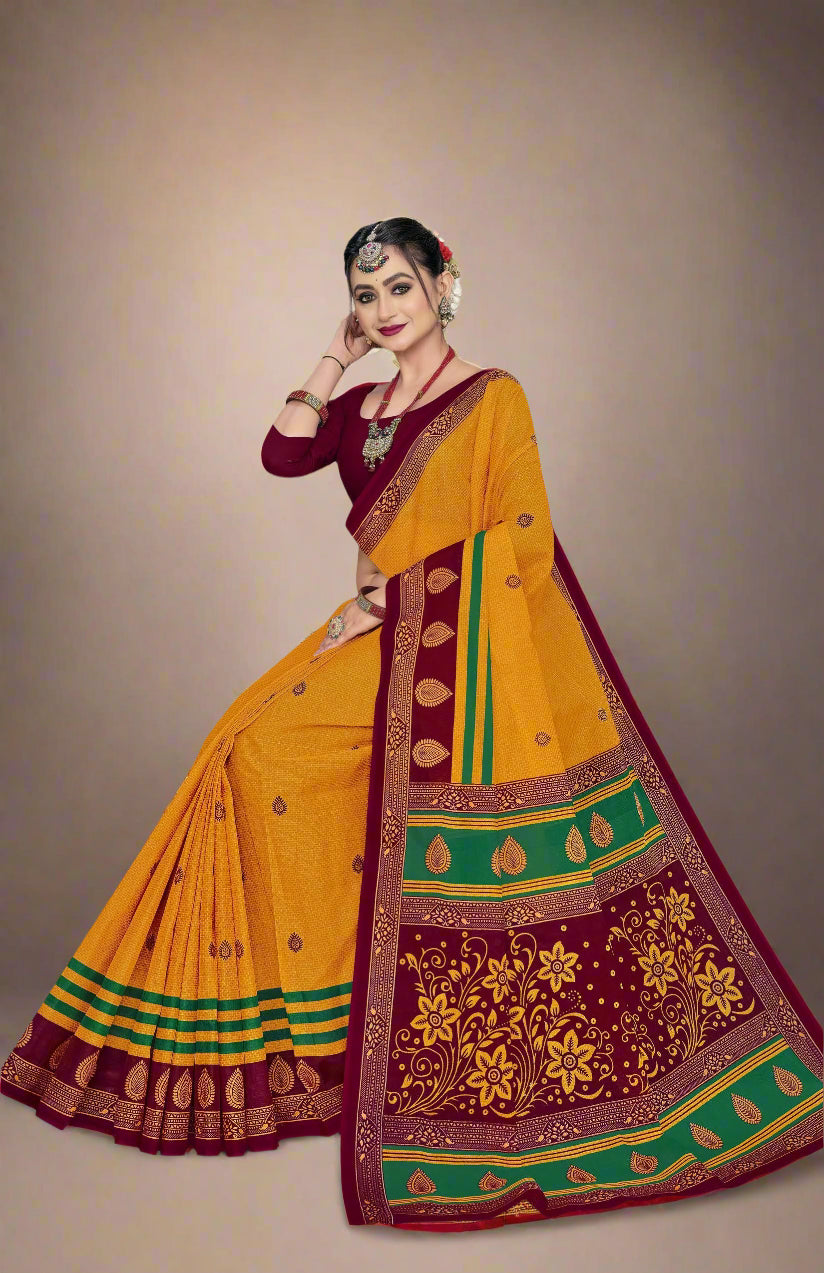 Combo Of Cotton Printed Sarees - Pack of 3