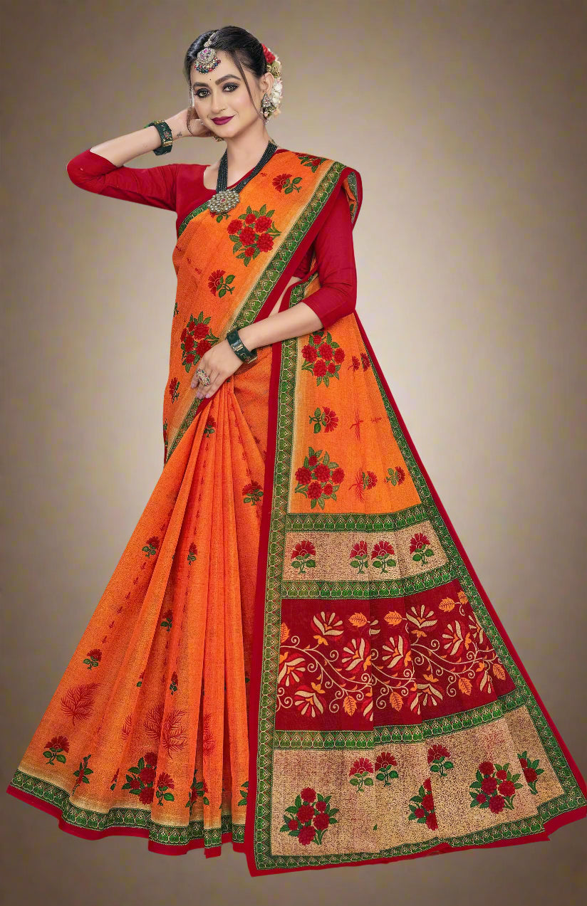 Combo Of Cotton Printed Sarees - Pack of 3