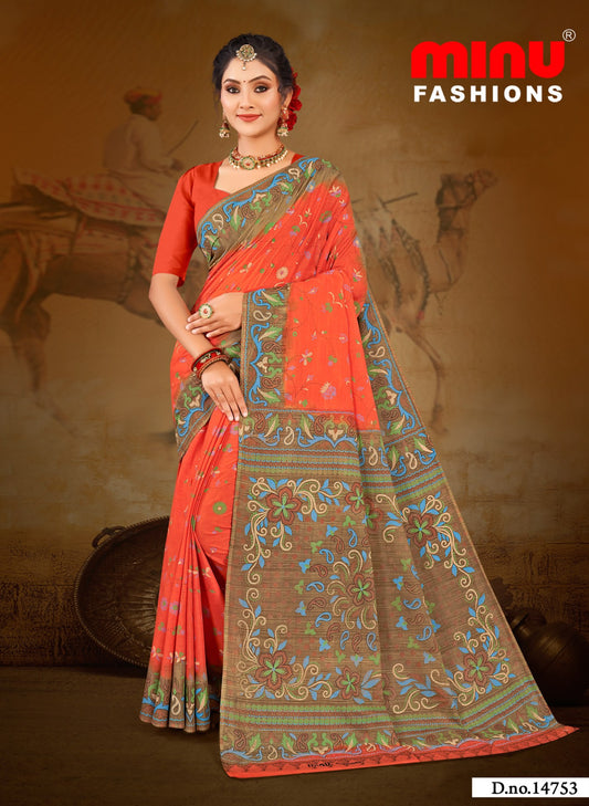 Minu Orange Uditi Saree