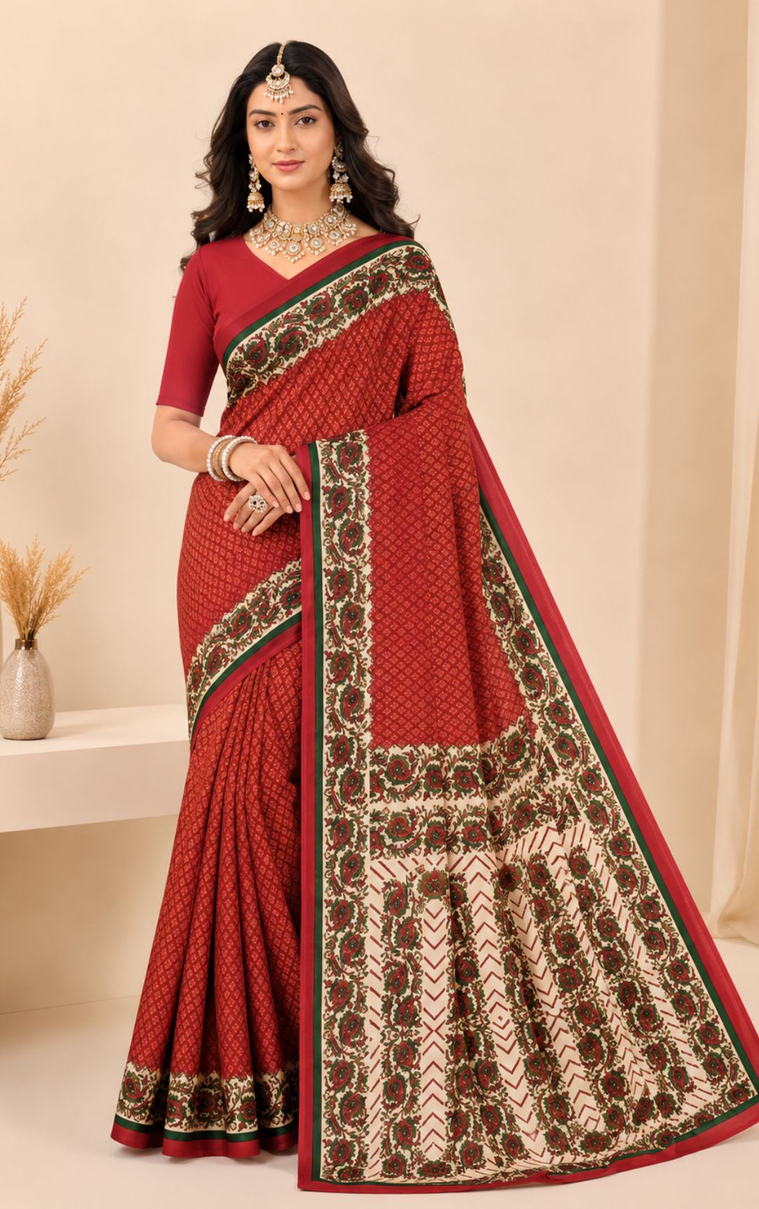 Priyatama Geometrical Print Cotton Saree With Floral Border