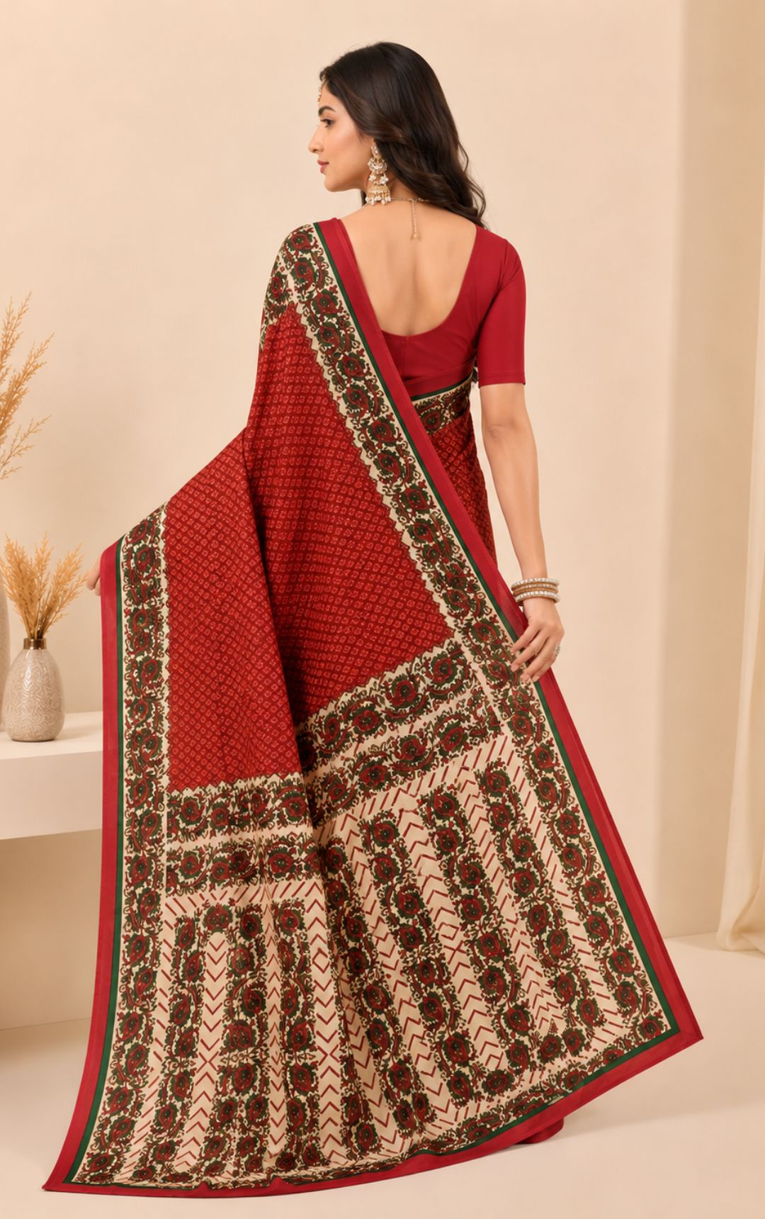 Priyatama Geometrical Print Cotton Saree With Floral Border