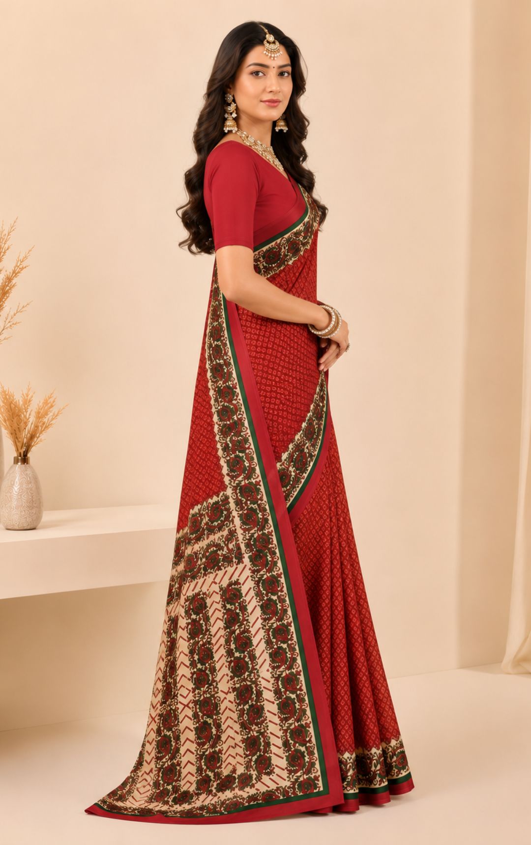 Priyatama Geometrical Print Cotton Saree With Floral Border
