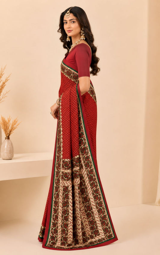 Priyatama Geometrical Print Cotton Saree With Floral Border