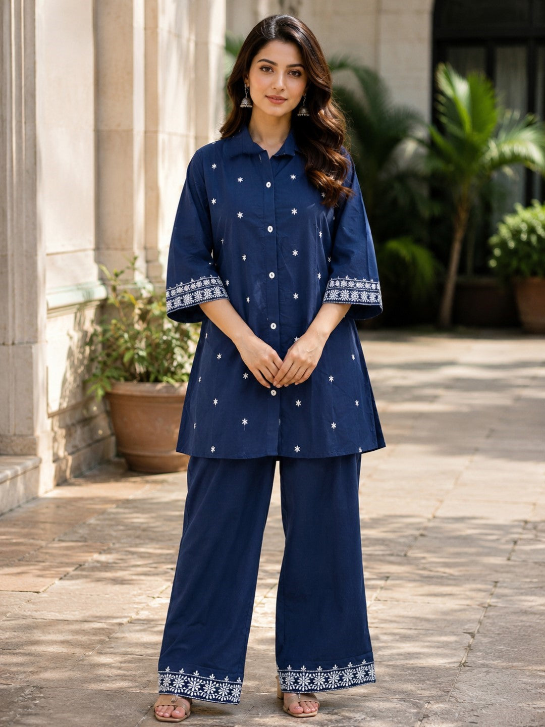 Embroidered Cotton Co-Ord Set with Drawstring Pants